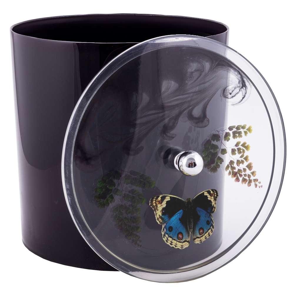 Lixeira Decorada Preto com Borboleta Azul Escuro