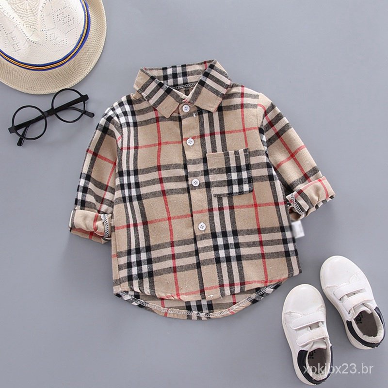 Criança/Casual Xadrez Longo Slew Blusa Infantil Para Bebês/Meninos 6TVR