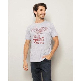 Camiseta Masculina Manga Curta Estampa Rock And Roll Cinza