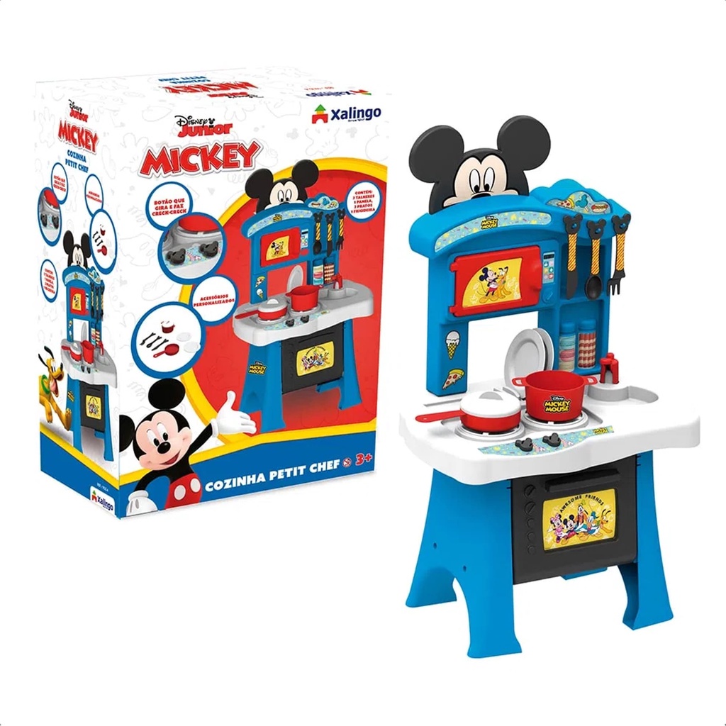 Brinquedo Cozinha Infantil Petit Chef Mickey Completa Acessórios Forninho Faz de Conta Xalingo em Oferta na Shopee