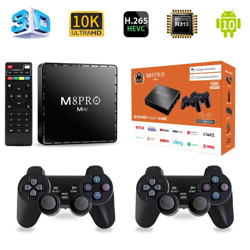 M8Pro Mini Smart TV Box Android 10 H313 Quad Core A53 64G 10000 Wi-fi Jogos 4G Dual Iptv sistema HD 10K 3D TV caixa QFJX