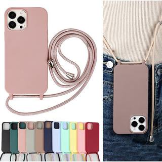 Caixa Para iphone 15 Pro MAX 14 13 12 11 6 6S 7 8 Plus X XR XS Telefone De Silicone Líquido Com 150cm De Colar De Ombro Ajustável Cordão De Alça O Pescoço