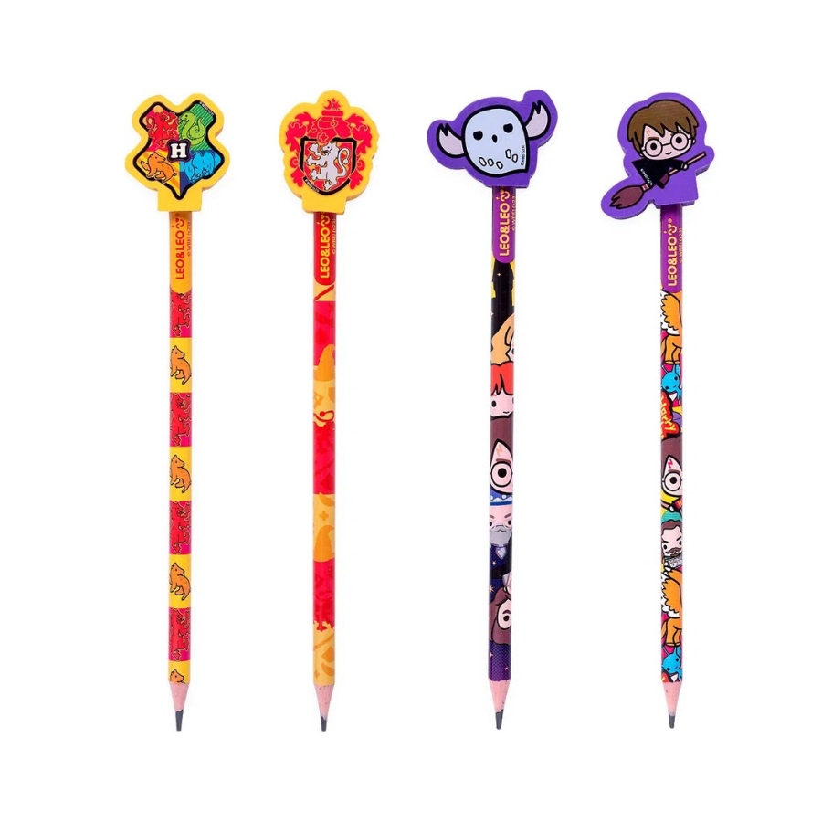Lápis Preto de Escrever HB Com Borracha Harry Potter Leo&Leo | Lufa - Lufa | Grifinoria | Sonserina | Convinal | Brasão de Escolas | Magia | Material Escolar