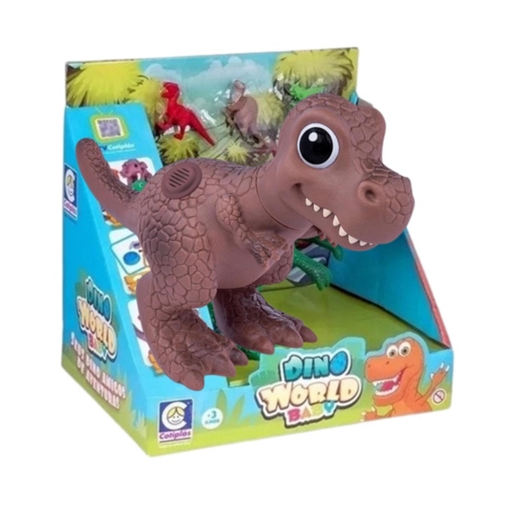 Boneco Dino World Babys T Rex com 3 Mini Dinossaurinhos Emite Som 16cm Cotiplas - 2338 - Mom & Baby