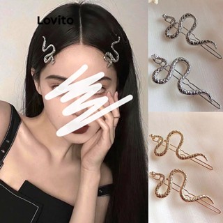 Lovito Elegante Presilha de Cabelo Feminina de Metal com Estampa de Pele de Cobra de Metal Luxuosa Retrô Anos 2000 LFA08497 (Dourado/Prateado)