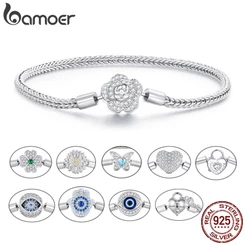 BAMOER 925 Pulseira Flor De Prata Série Guardião Do Coração Corrente Básica Moda Jóias Presentes Para Mulheres