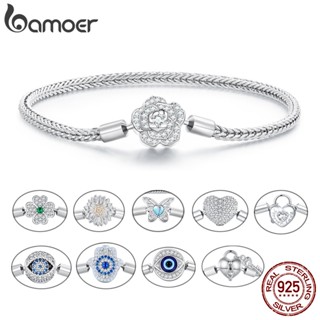 BAMOER 925 Silver Flower Heart Guardian Series Jóias De Moda Em Cadeia Básica Para Mulheres