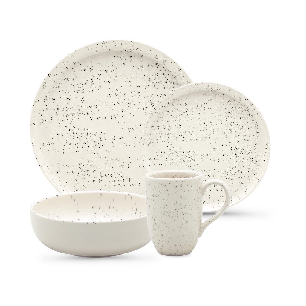 Aparelho de Jantar E Lanche 16 Peças Flat Chuvisco Jogo De Pratos Tigela Caneca Oxford - Home & Living