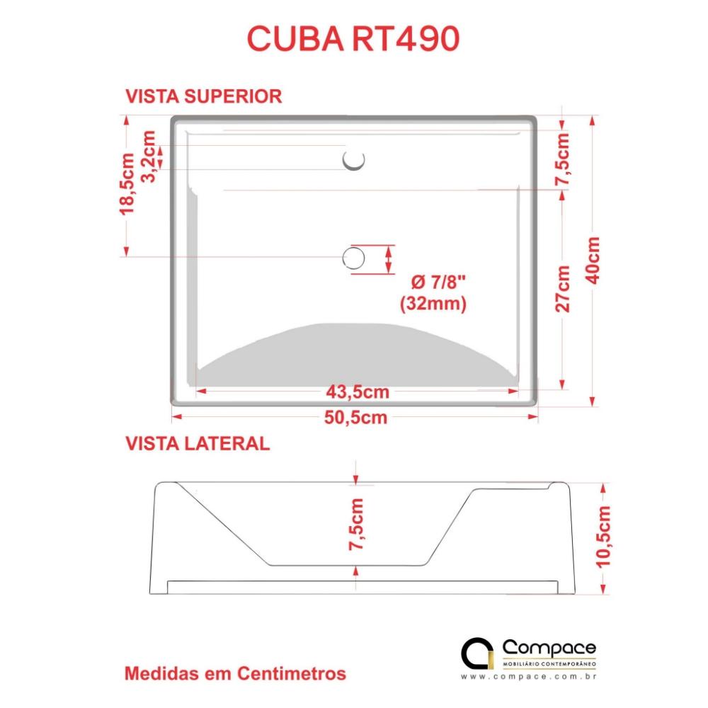 Cuba de Apoio Retangular RT49 50,5X40cm Branca · foto 2