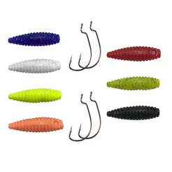 Kit 7pçs Isca Artificial Charutinho Maluco + 4pçs Anzol OffSet