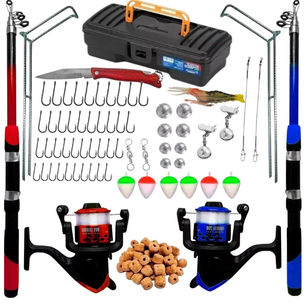 Kit de Pescaria Com Vara Molinete Maleta Isca Artifical Canivete e Mais - Sports & Outdoors