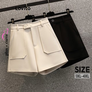 Lovito Plus Size Curve Casual Simples Patched Pocket Shorts Para Mulheres LNE40569