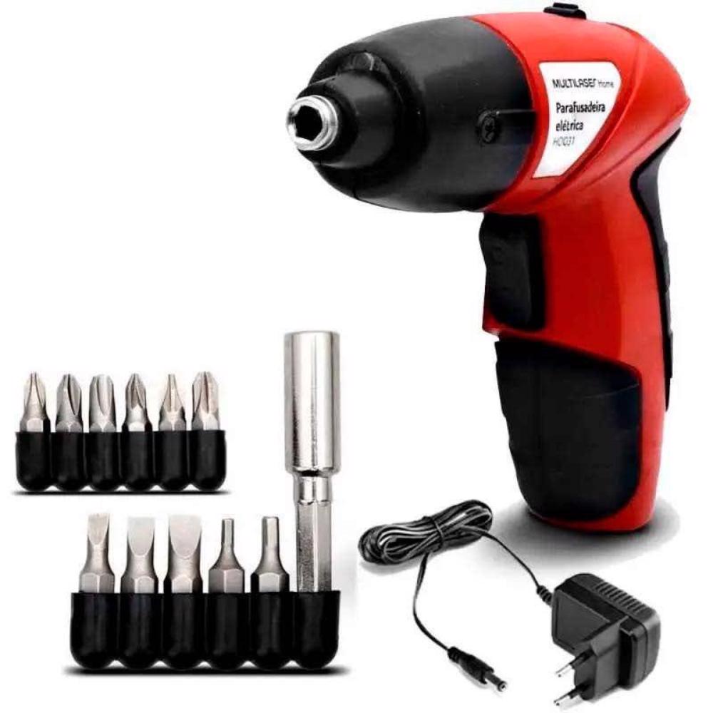 Parafusadeira à Bateria 4.8V com Kit 11 Peças HO031 Bivolt MULTILASER Bivolt em Oferta na Shopee