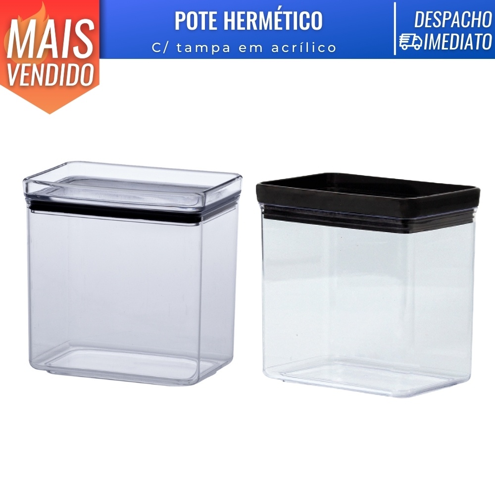 Pote Hermético Acrílico Retangular Lumini Empilhável 1300ml