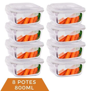 10 Pote 800ml Vidro Marmita Fitness Tampa 4 Trava Hermético