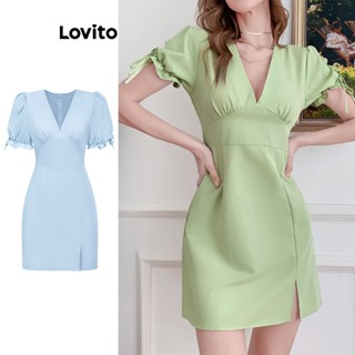 Lovito Elegante Vestido com Amarração Frontal para Mulheres L74ED184
