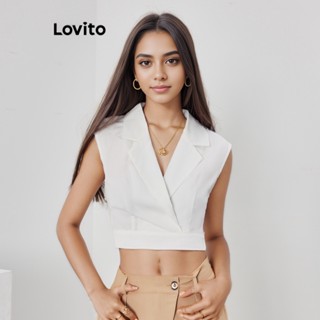 Lovito Elegante Blusa Feminina com Colarinho Entalhado L62ED059 (Branca)