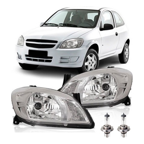 KIT PAR FAROL CELTA PRISMA 2011 A 2015 CROMADO + PAR LÂMPADA H4 HALOGENA em Oferta na Shopee