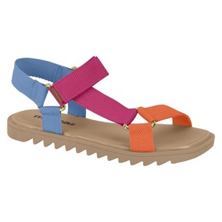 Sandália Papete Moleca tricolor PINK LARANJA JEANS Velcro
