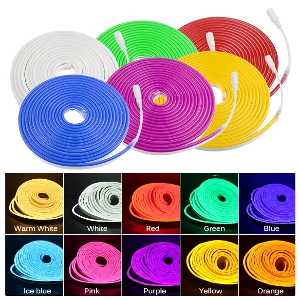 fita led  neon  flexível  5 metro Mangueira  IP65 à prova d'água com ou sem fonte em Oferta na Shopee