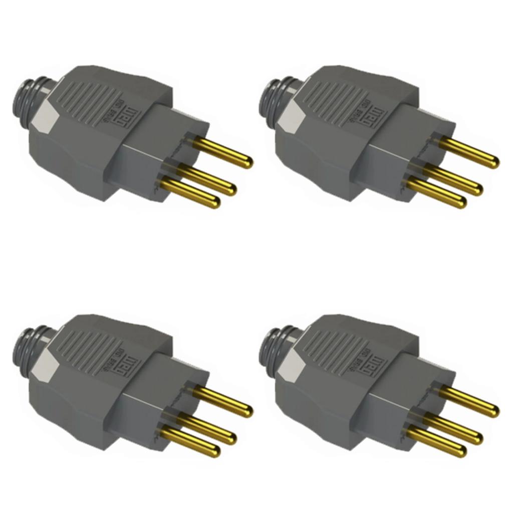 Kit 4 Plugues Macho 2P+T 10A 250V Cinza Com Prensa Cabo - Home Appliances
