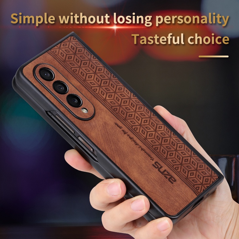 Para Samsung Galaxy Z Fold3 Fold4 Fold5 W22 W23 W24 Couro 3D Dimensional Plaid Phone Capa Protetora Contra Queda De Pele