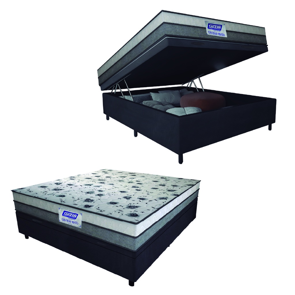 Cama Box Baú Casal Colchão Espuma D33 Fort 138x188x62cm Cinza / Branco Gazin  - Suporta até 150kg po - Home & Living