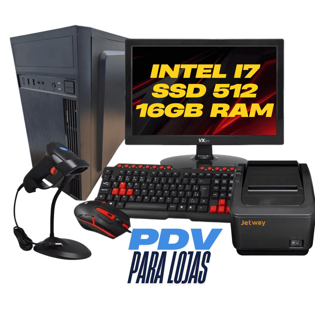 Kit Loja Pdv I7 ssd480 16GB RAM + Tela + Leitor  + impressora
