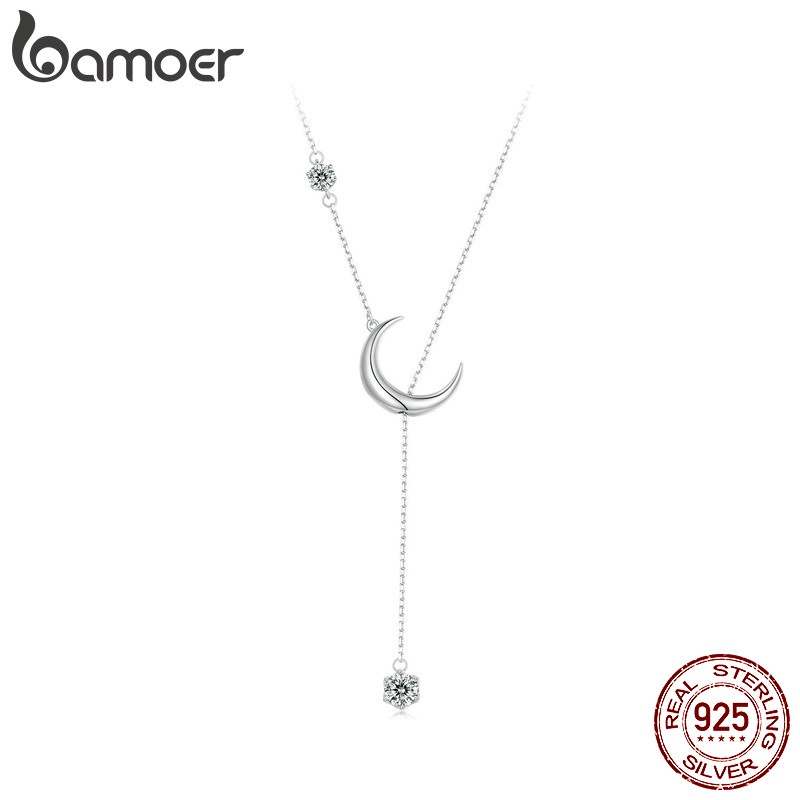 Colar De Fita Bamoer 925 Sterling Y Forma Lua Moda Zircônia Cintilante Jóias Presentes Para Mulheres em Oferta na Shopee