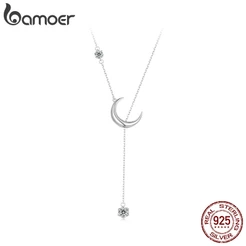 Colar De Fita Bamoer 925 Sterling Y Forma Lua Moda Zircônia Cintilante Jóias Presentes Para Mulheres