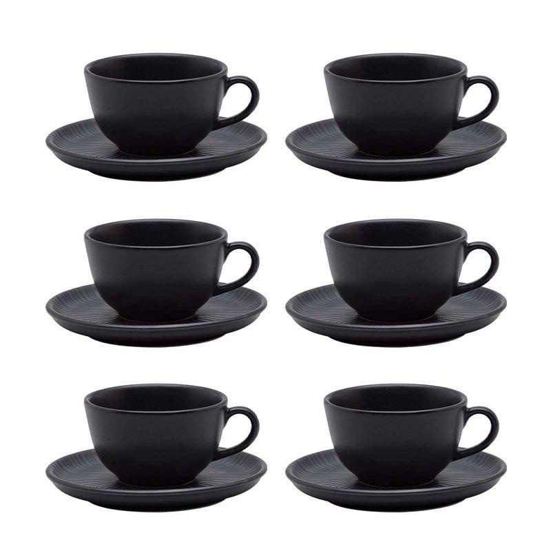 Jogo de 6 Xícaras Grandes 200 Ml com pires Oxford Flat Ônix em Oferta na Shopee