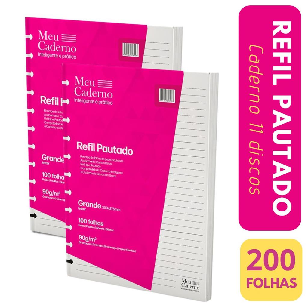 KIT Refil Compativel Caderno Inteligente Pautado Caderno 11 Furos Grande Tamanho 200x275mm 200 Folhas em Oferta na Shopee