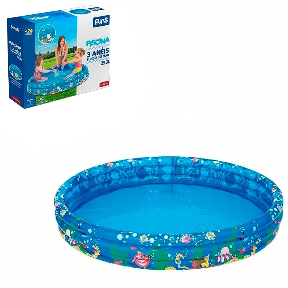 Piscina Infantil 3 Anéis Estampa Fundo Do Mar 253L 122x25cm