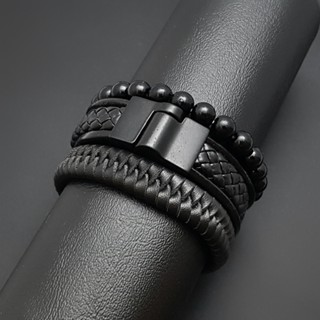 Kit De Pulseiras Masculinas De Couro Fecho Magnético Albus Imã C/03