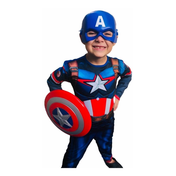 Fantasia Do Capitão America Com Escudo Mascara E Enchimento em Oferta na Shopee
