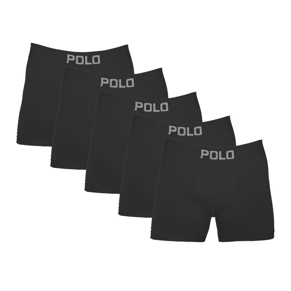 Kit 5 Cuecas Boxer Polo 781 Algodão Preto