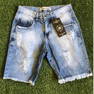 bermudas masculino jeans rasgado masculino slim casual estilo destroyed lançamento em Oferta na Shopee