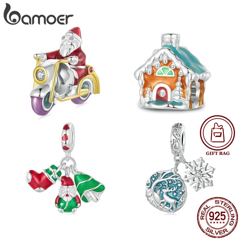 Bamoer 925 Sterling Sliver Encanta Natal Luminoso Papai Noel Casa Árvore De Renas Brilhantes Na Coleção Pingentes Noturnos Para Pulseiras DIY em Oferta na Shopee