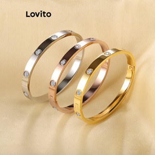 Lovito Pulseira Aberta Versátil com Diamantes de Imitação para Mulheres LFA06239 (Bronze/Dourado/Prateado)