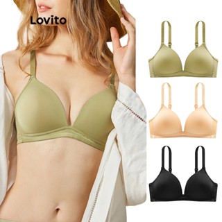 Lovito Sutiã Casual Liso Copo Completo com Bojo Sem Fio Sem Almofadas Irremovíveis L233L080 (Abricó/Preto/Verde)