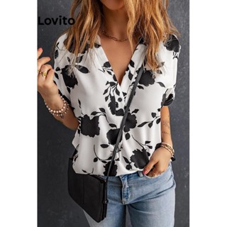 Lovito Blusa Casual Floral Com Botões Para Mulheres LNE31140 (Multicolorido)