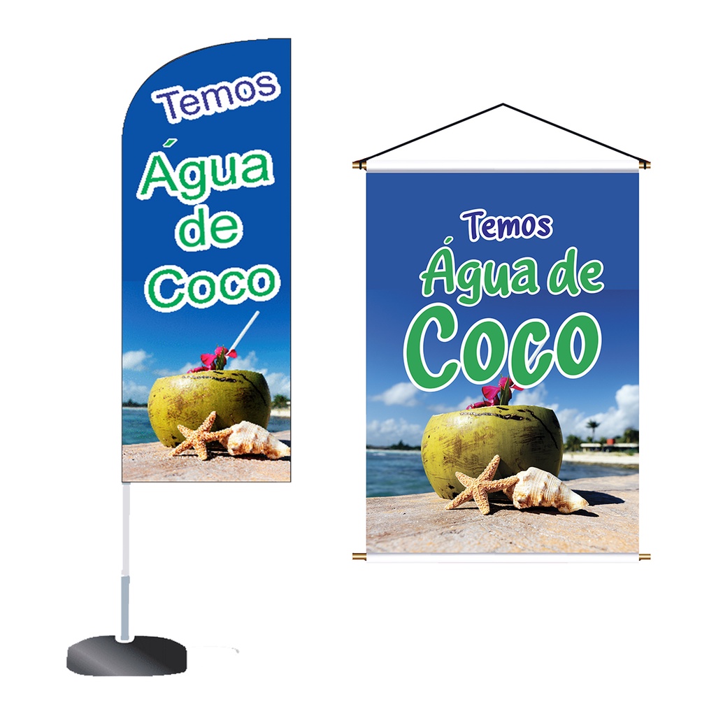 KIT WIND BANNER + BANNER 60x40 DE LONA TEMOS AGUA DE COCO