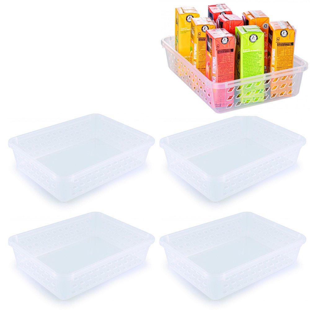 4 cestas transparente plástico para organização armários guarda roupa closet quarto lavanderia banheiro cozinha mesa