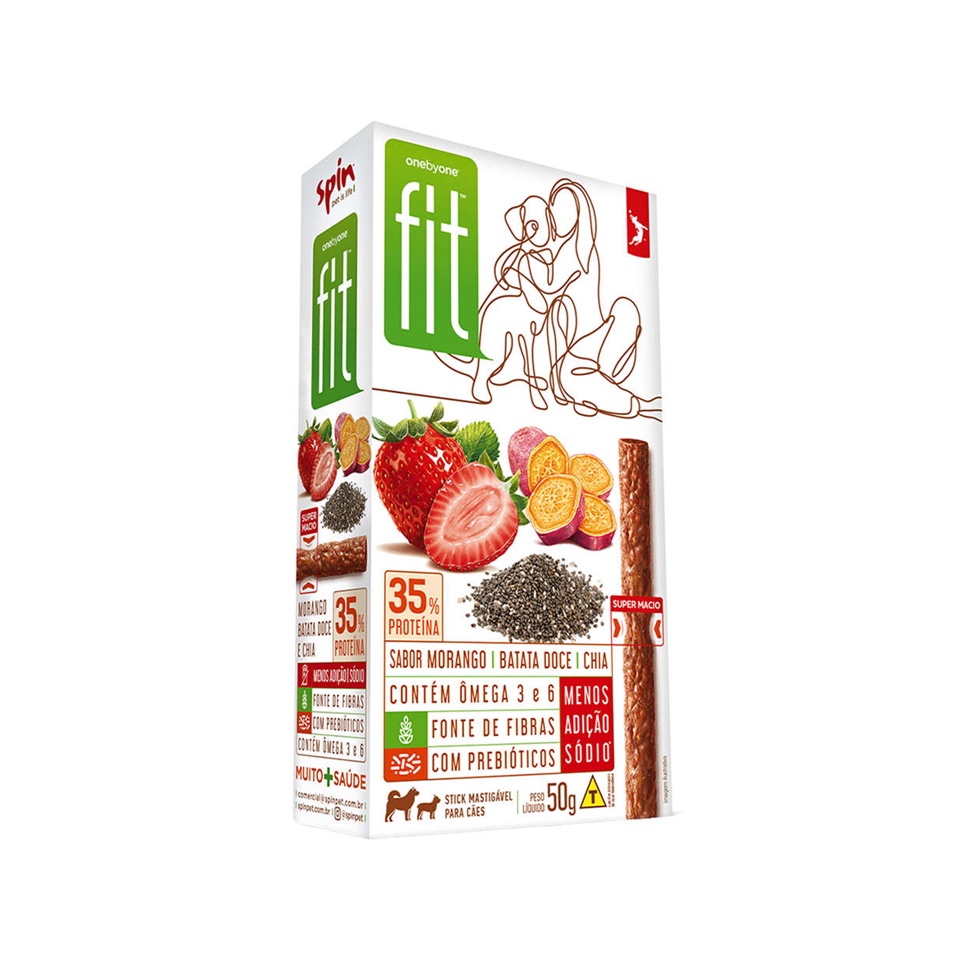 Petisco P/ Cães Stick Spin Fit Morango Batata Doce Chia 50g