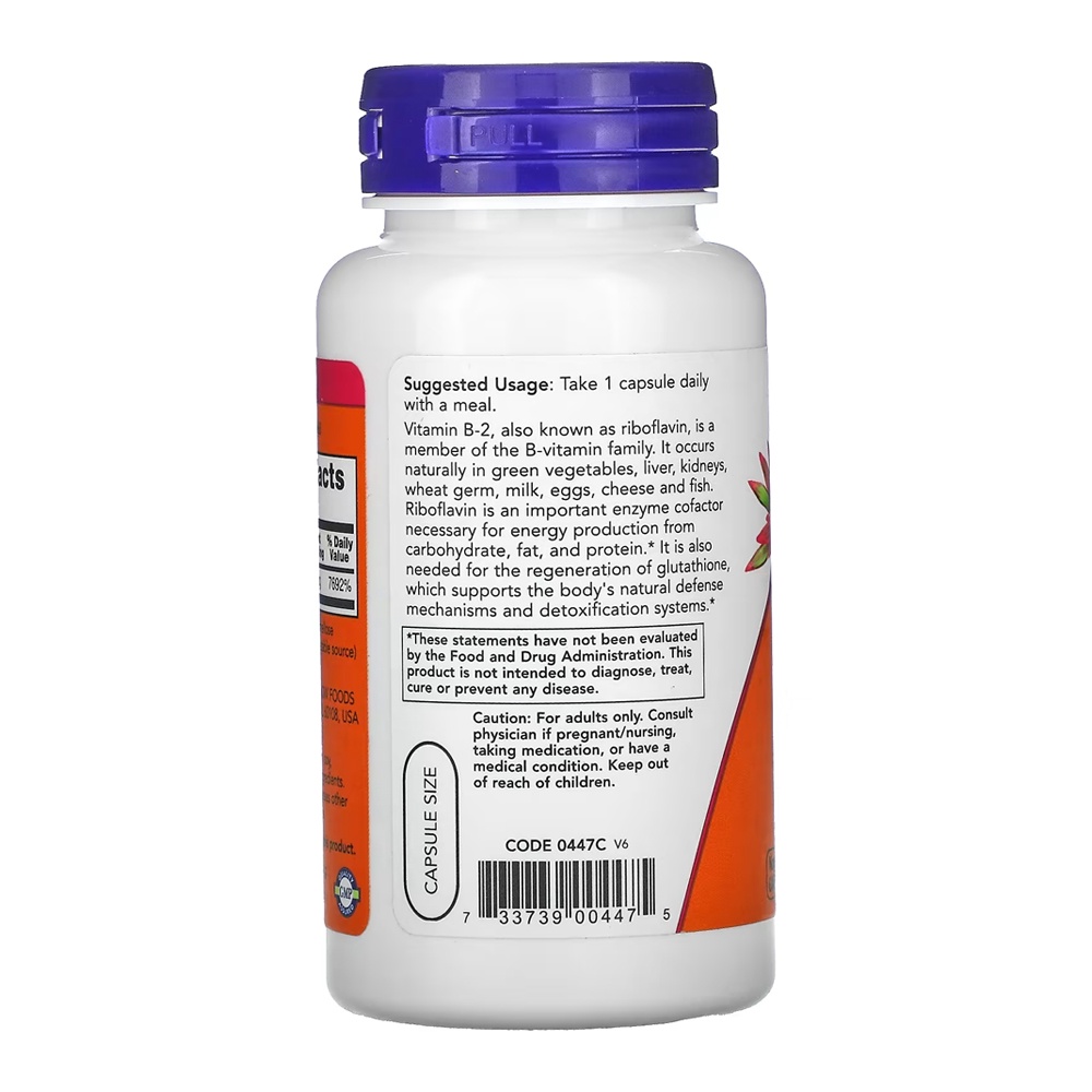 Detalhes do Vitamina B-2 100mg Now Foods Riboflavina 100 Cáps Importado