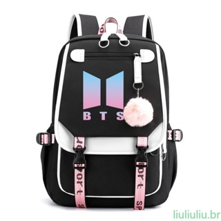 Mochila Feminina Com Interface USB Para Estudantes Use Bts Casual Oxford Tecido À Prova D
