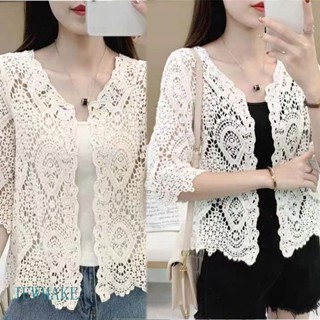 Judeu Tricotada Renda Boho Crochê Oco Floral 3 4 Mangas Frente Aberta Cardigan Elegante Sweater Cov