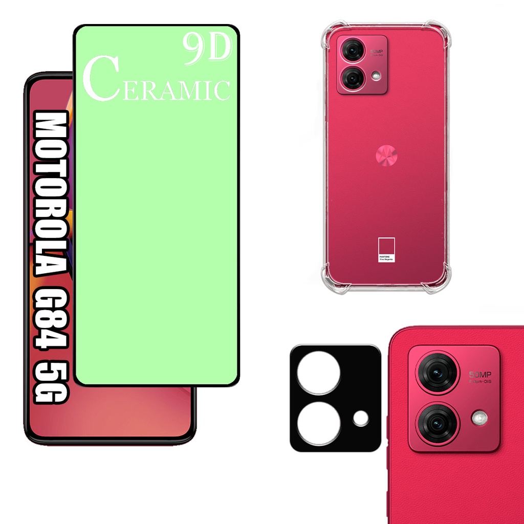 KIT Para Motorola Moto G84 5g | Película de Cerâmica 9D - Capa Capinha Anti Impacto - Película da Câmera 3D