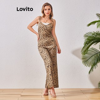 Lovito Macacão Boho Leopard Bow Para Mulheres LBL07039