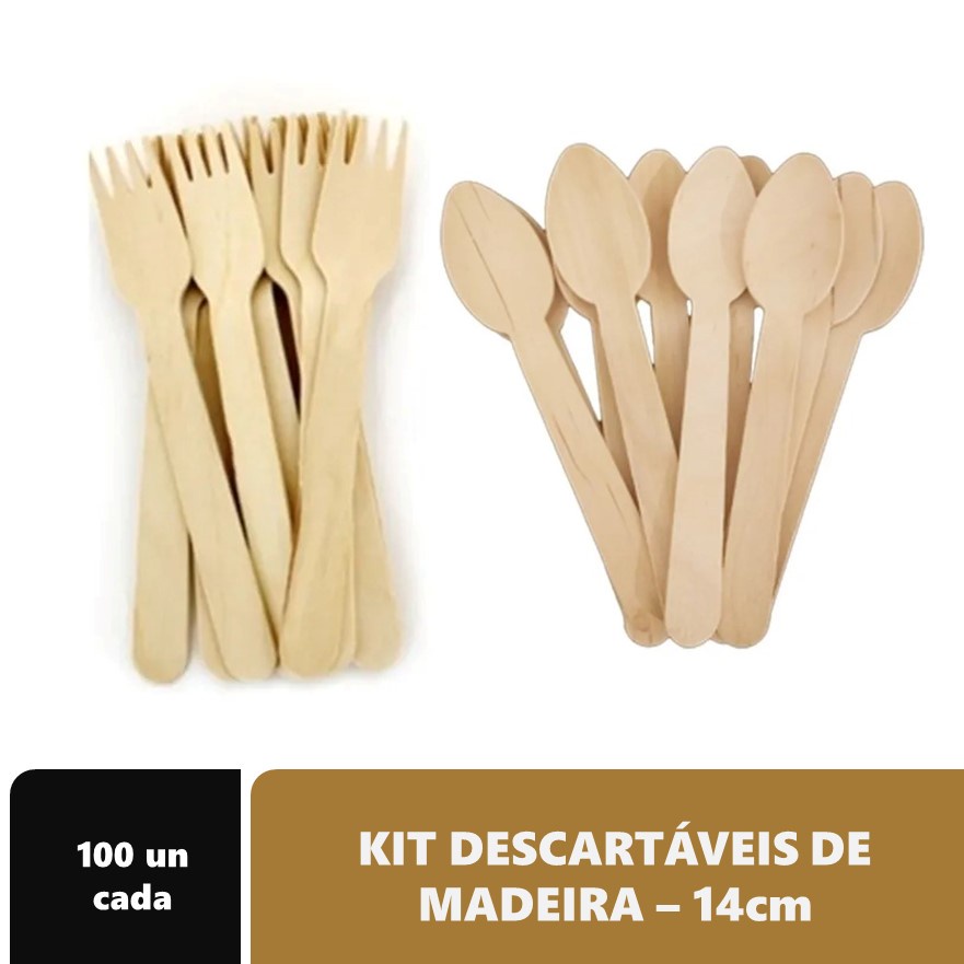 Kit Festa Talheres Descartáveis Garfo Colher 100 Unidades Cada 14cm